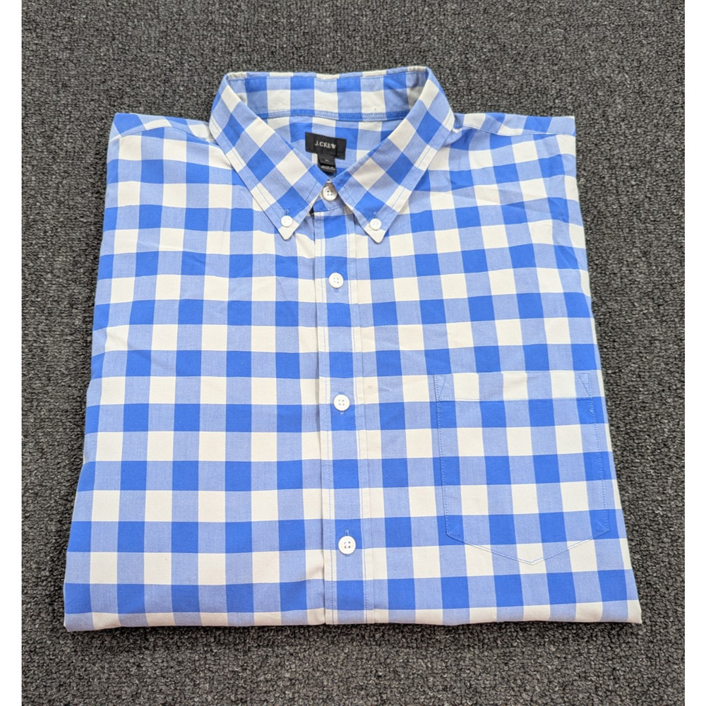 J.Crew Men's Blue Checkered Plaid Button Up Shirt Long Sleeve Size XL